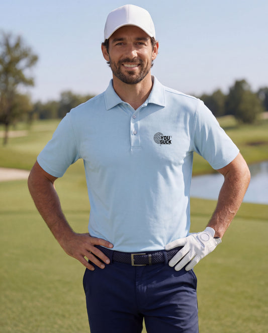 You Suck Men's Golf Ball w/Clubs Polo Shirt