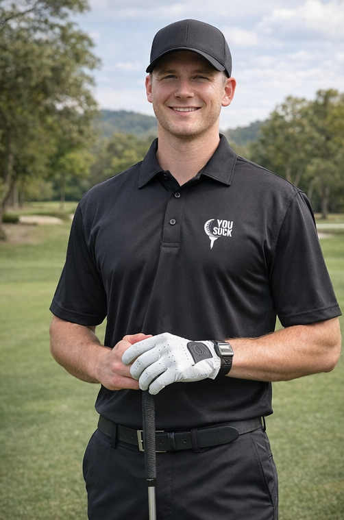 You Suck Men's Golf Ball w/Tee Polo Shirt