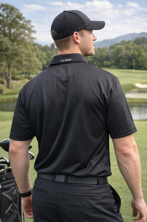 You Suck Men's Golf Ball w/Tee Polo Shirt