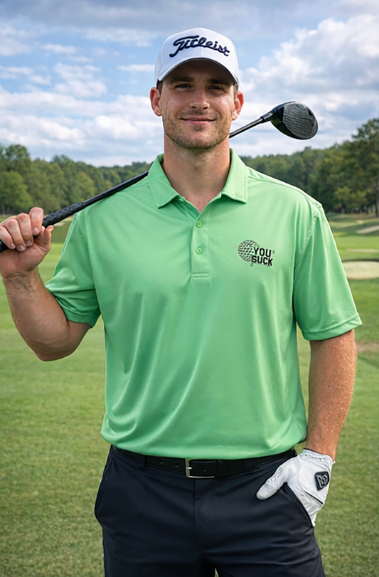 You Suck Men's Golf Ball w/Clubs Polo Shirt